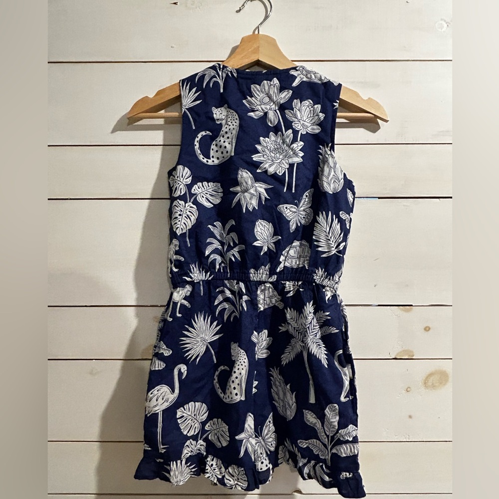 A Mini Boden, new with tags, blue jungle print romper